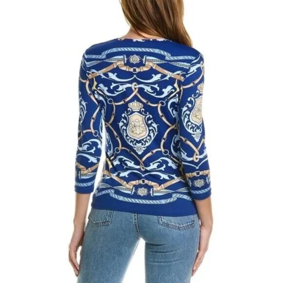 J. McLaughlin Signature Catalina Cloth Equestrian top shirt XS blouse royal - Picture 2 of 2